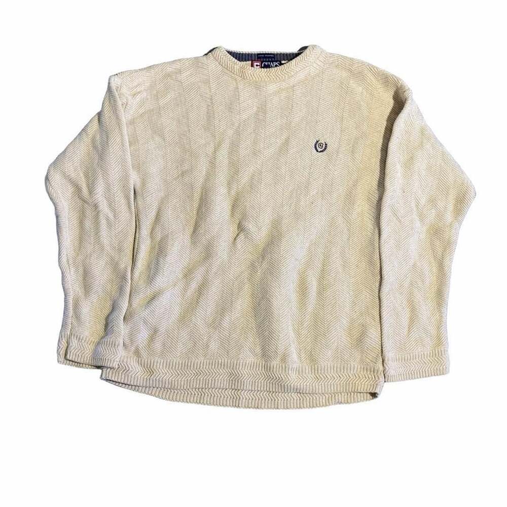 Chaps Ralph Lauren Knit Crewneck Sweater Size S Cream Herringbone Cotton